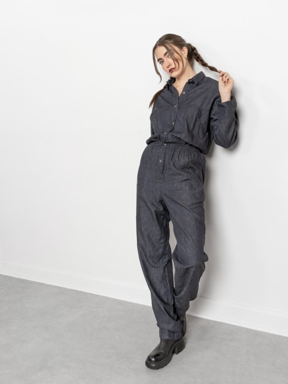 DENIM PANTSUIT JUMPSUIT Vintage Jean Romper / Medium Large - Picture 3 of 11